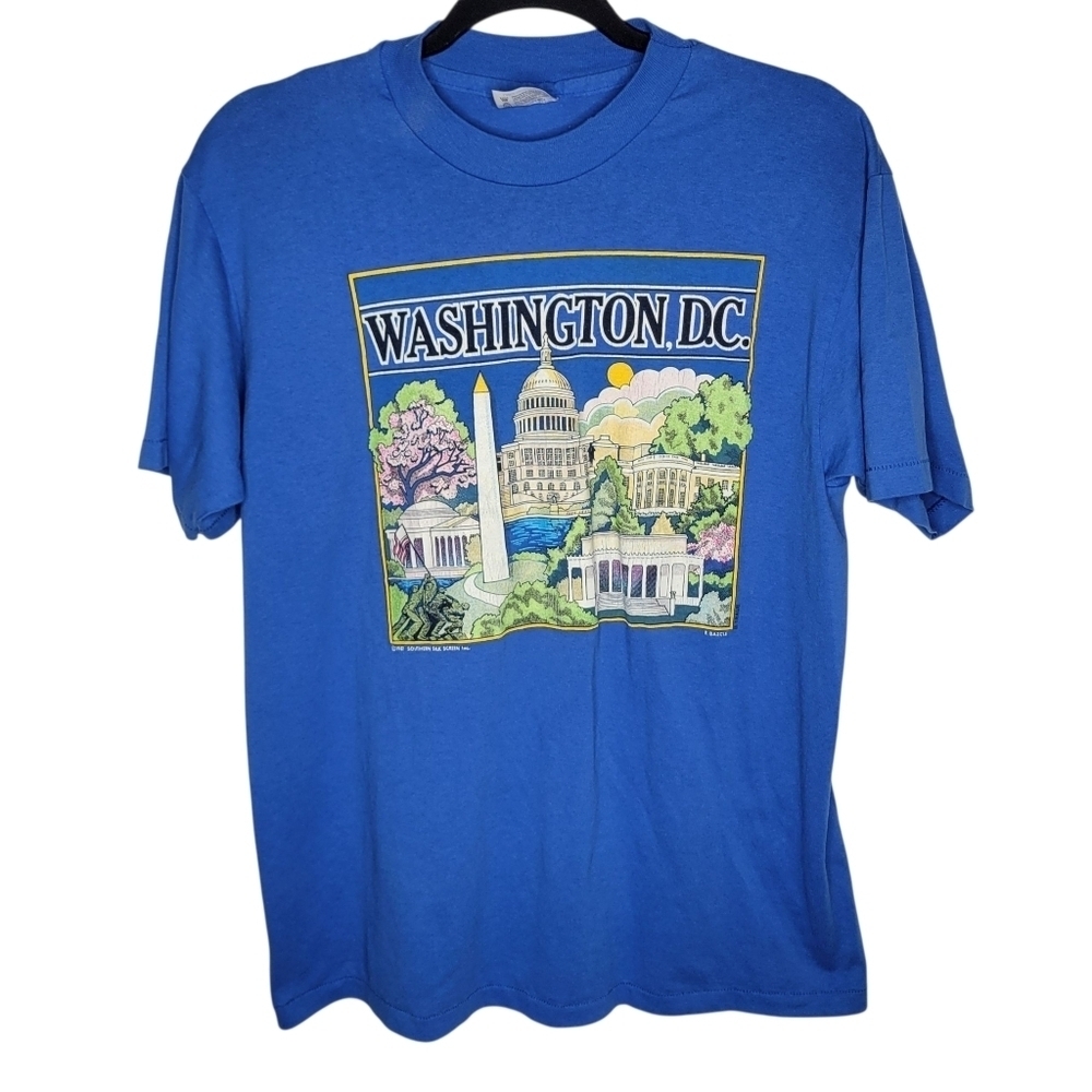 Vintage 80s Washington D.C. City Graphic T-Shirt in Blue Size Large